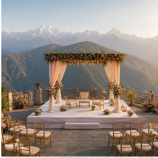 A mountain-view ceremony setting