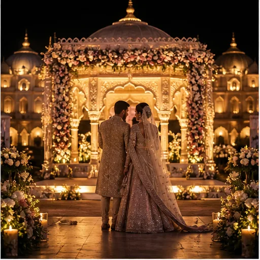 Wedding mandap at night